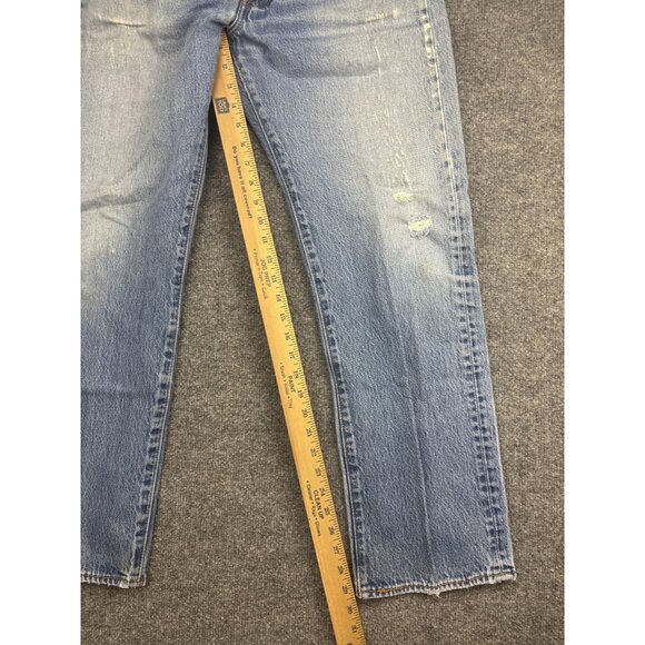 Levis 501 Jeans Mens 35x34 Blue Button Fly Straight Leg Distressed Faded Denim - Picture 5 of 11